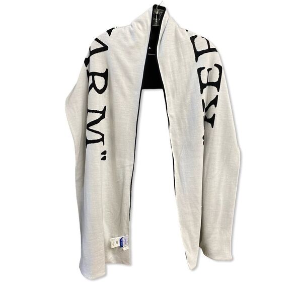 OFF-WHITE Keep Warm Scarf Black Scarf White text reversible Revolve FWRD $450 - Picture 5 of 8